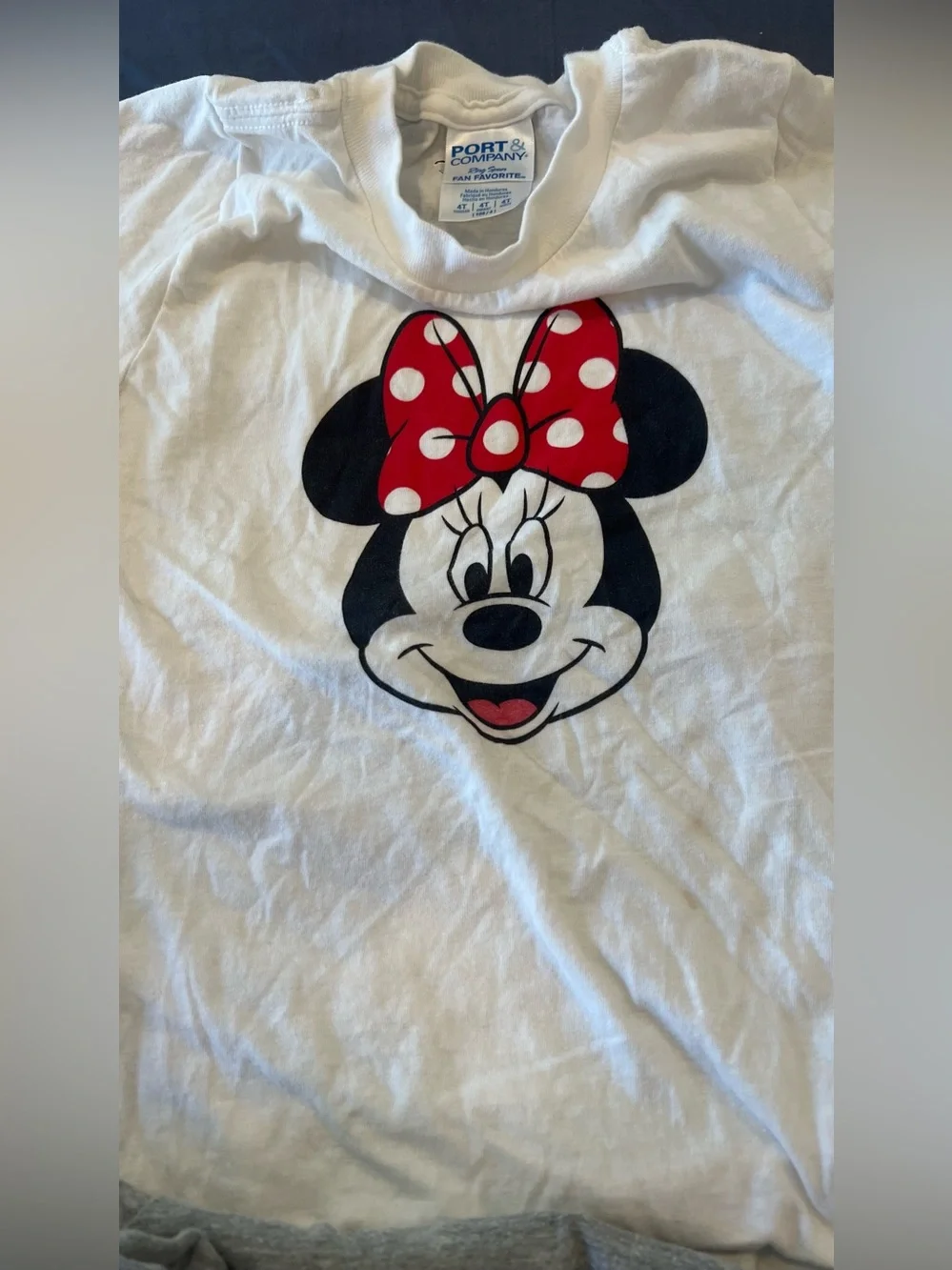 Girls Minnie Mouse Tee & Denim Pinafore Set - White, Gray, Blue with size 4T